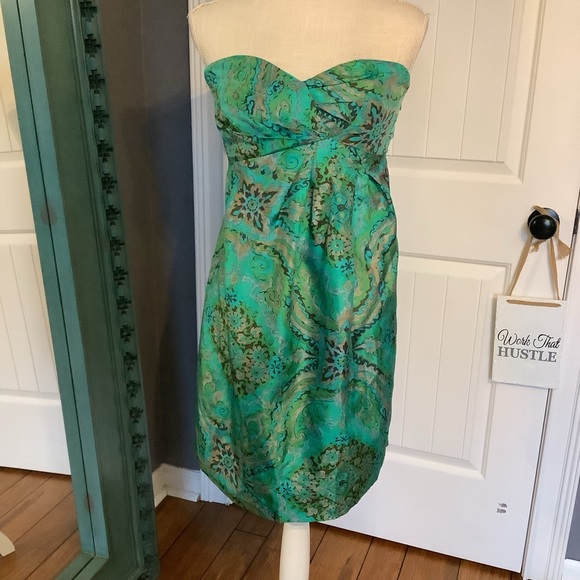 J. Crew Dresses & Skirts - J. Crew Strapless Turquoise and Green Silk Dress